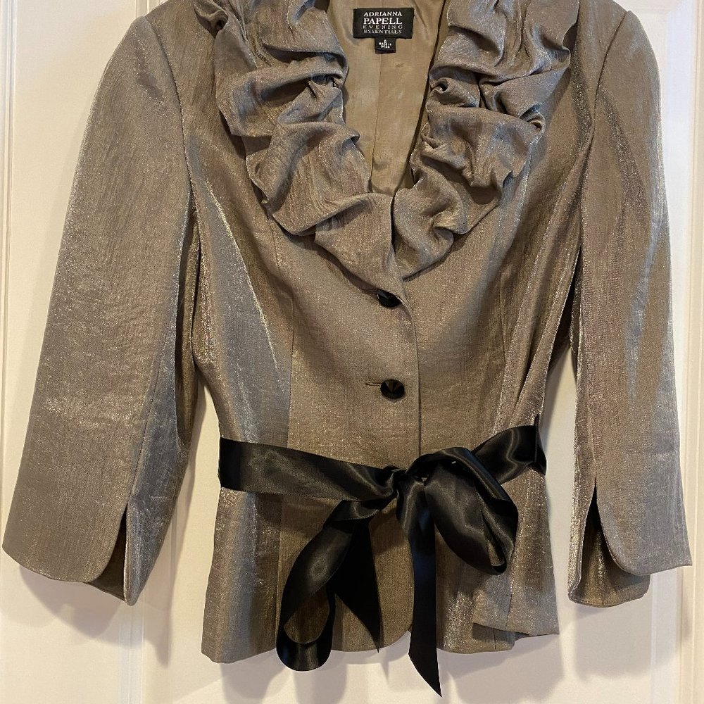 Adrianna Papell Evening womens Size 6 shimmer blazer jacket button ruffled